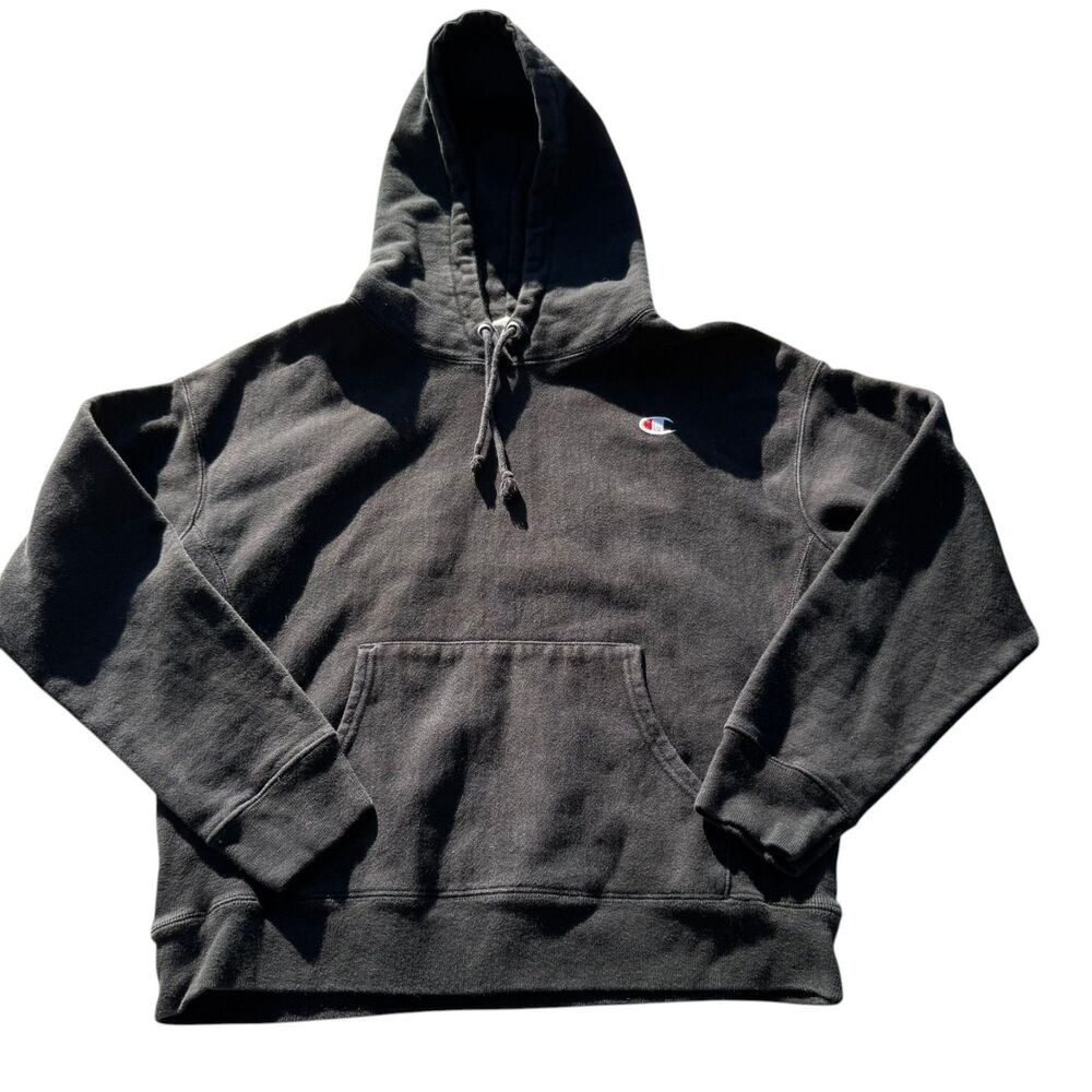 Vintage Champion Reverse Weave Women's Boxy Cropped Hoodie Black Large